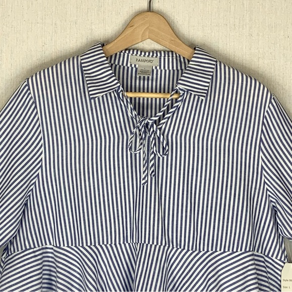 Passport~NWT~Flared Waist~Cropped~3/4 Sleeve~V-neck‎ Women’s Top w/ Collar~Sz Lg - Picture 2 of 12